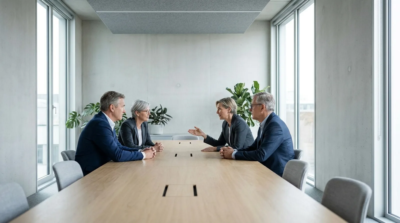 Senior executives in a working session reviewing an engagement
